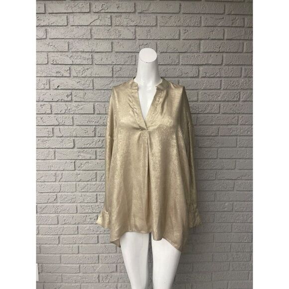 Soft Surrounding Gigi Gold Split Neck Hi-Low Long Sleeve Shirt Size L - Picture 3 of 11